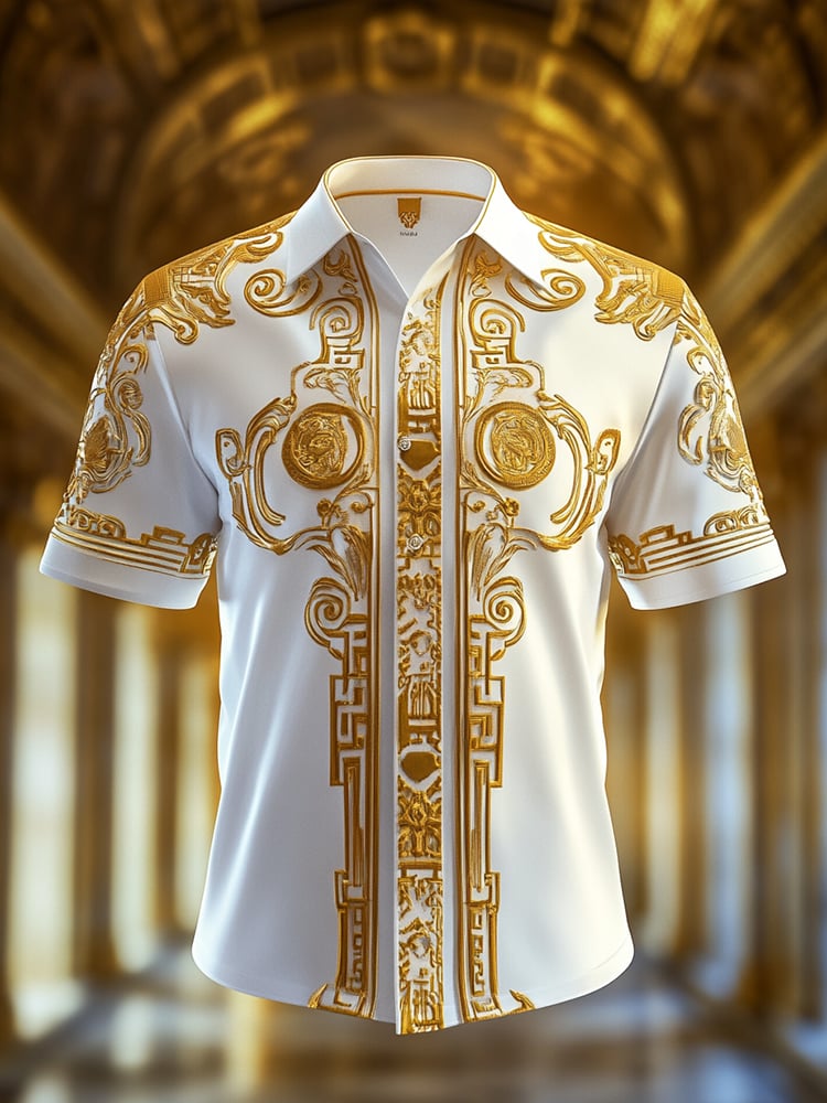 Men's Satin Luxe Print Short Sleeve Button Shirt
