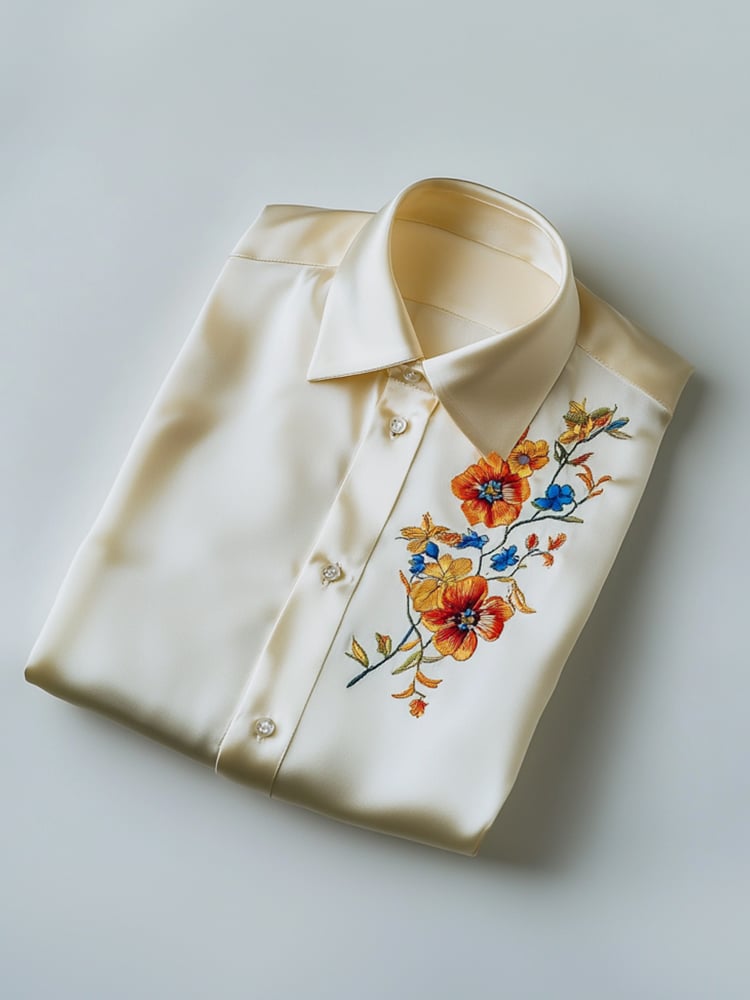 Men's Business Casual Floral Lapel Short Sleeve Shirt