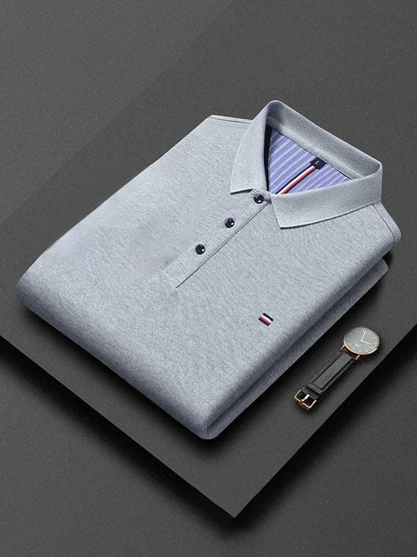Men's Business Casual Logo Button Short Sleeve Polo Shirt