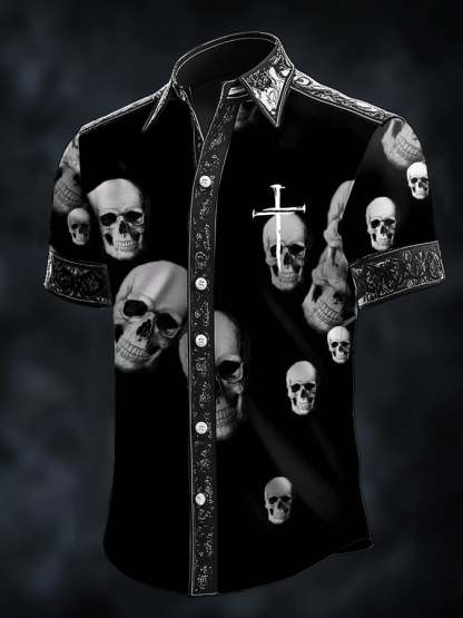 Men's Retro Baroque Print Dark Shirt