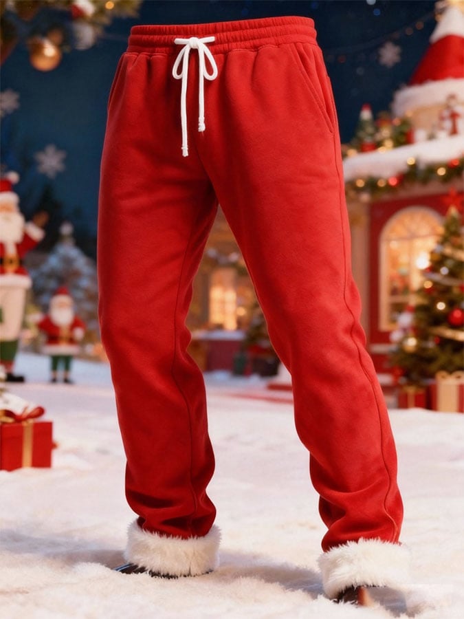 Men's Christmas Patchwork Furry Casual Pants