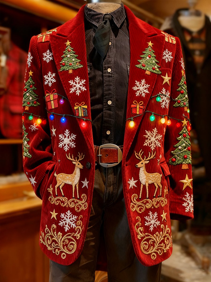 Men's Corduroy Christmas Gift Lapel Suit Jacket