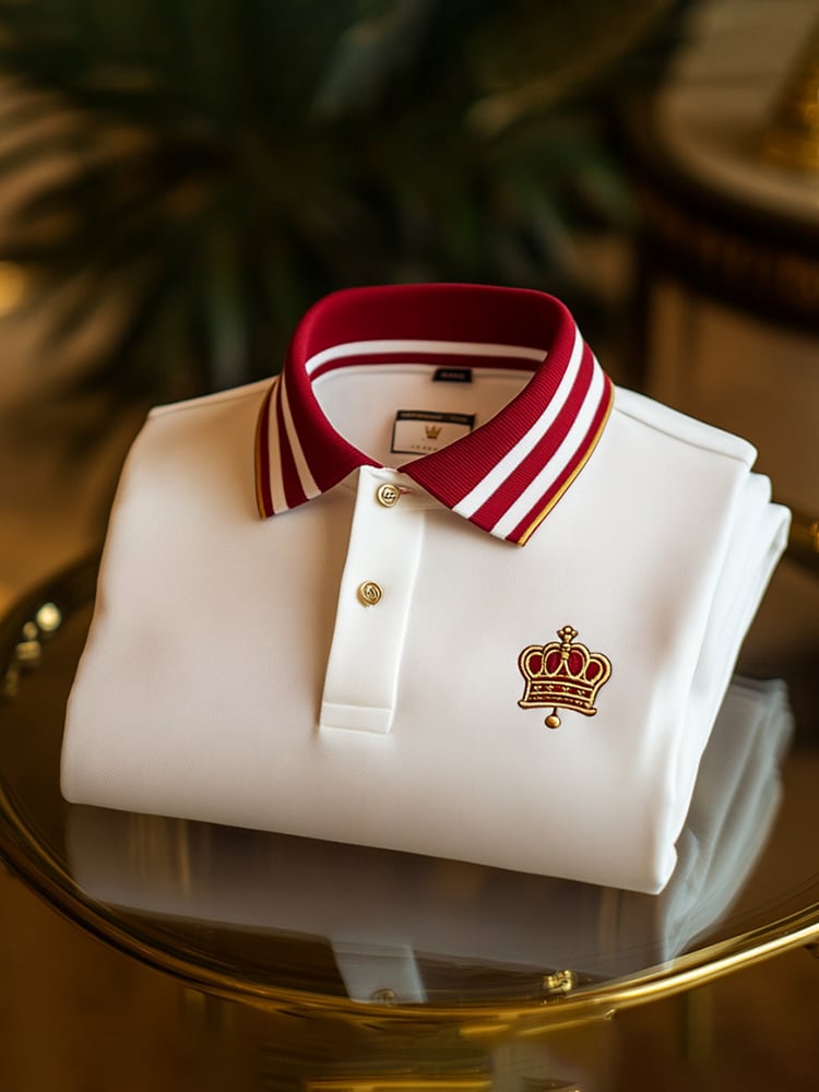 Men's Classic Business Check Logo Button Short Sleeve Polo Shirt