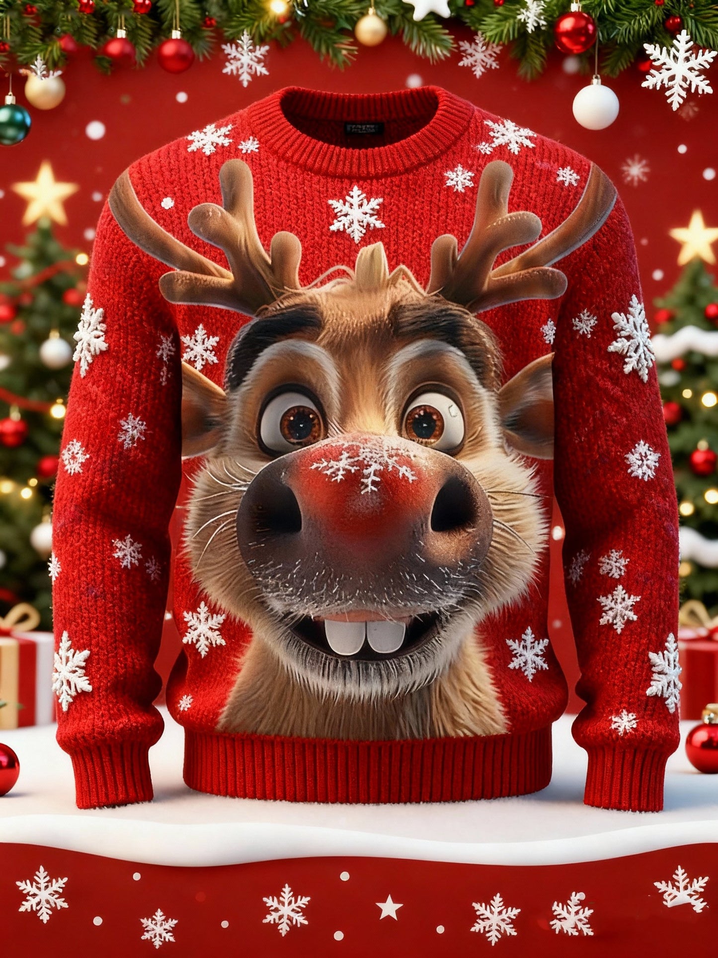 Men's Cartoon Reindeer Print Ugly Christmas Sweater