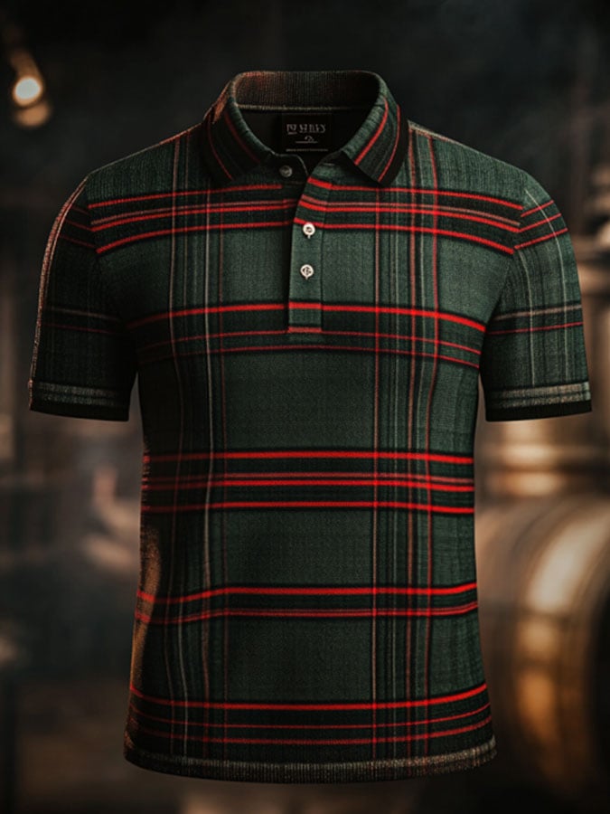 Men'S Casual Classic Plaid Print Business Short-Sleeved Polo Shirt