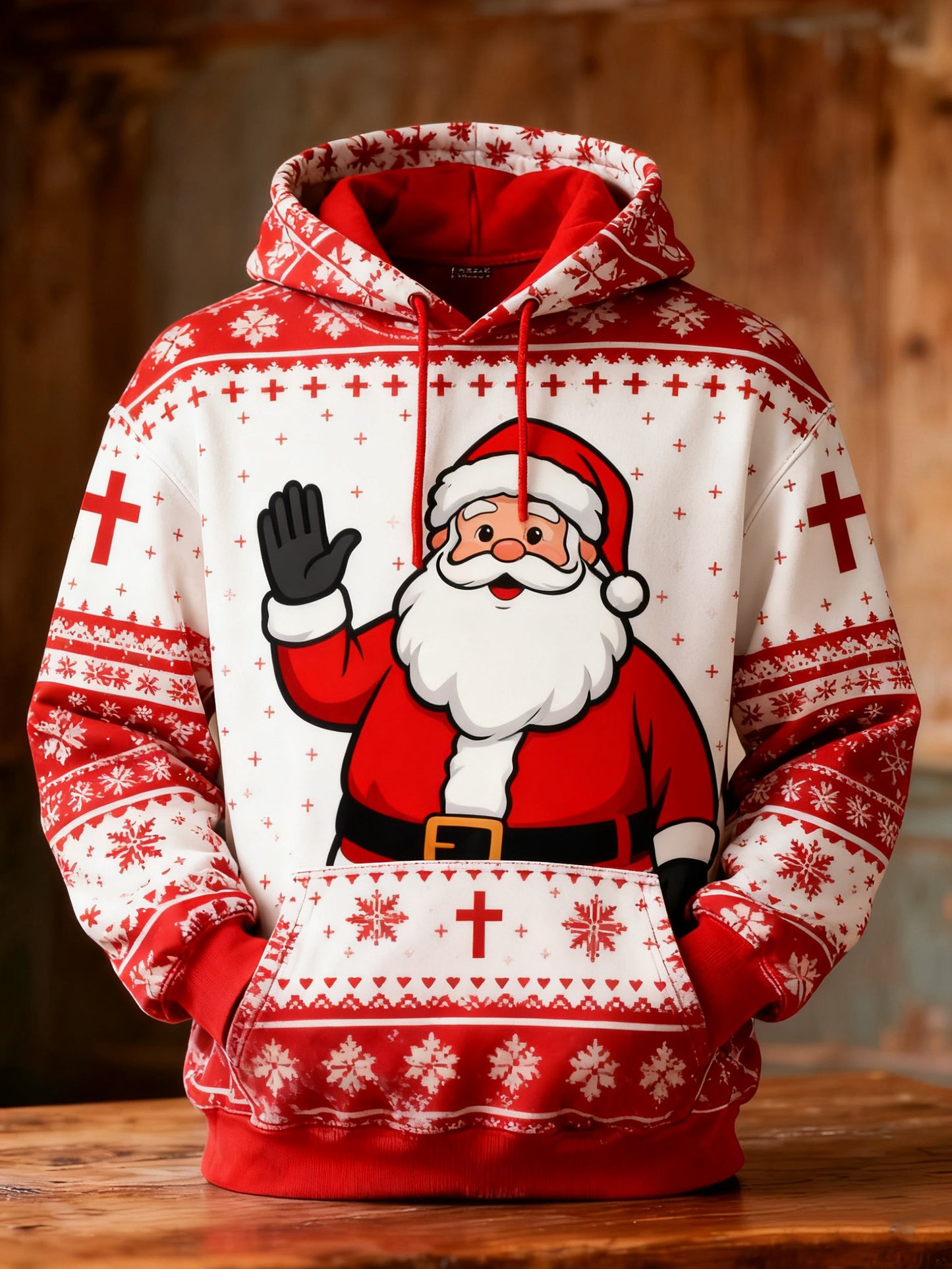 Men's Retro Casual Party Santa Claus Print Hoodie