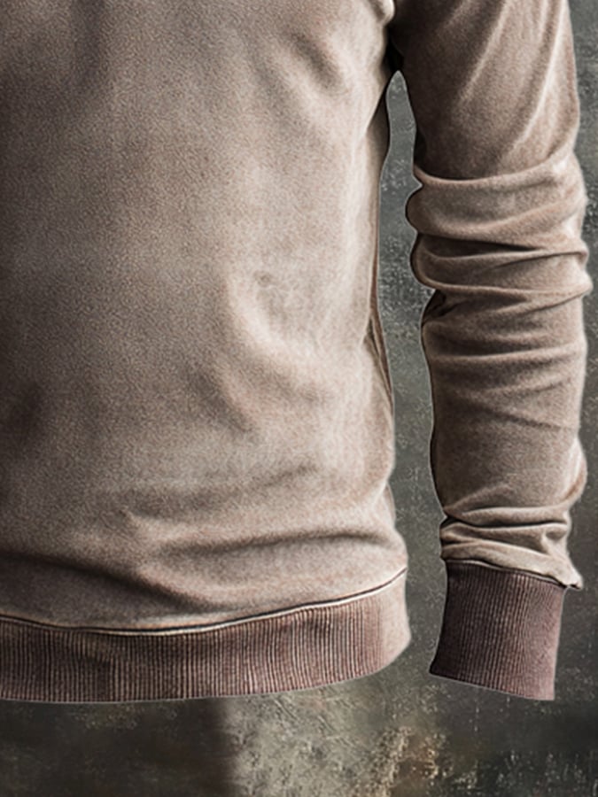 Men's Retro Stitching Contrast Color Henley Collar Casual Long Sleeve Sweatshirt