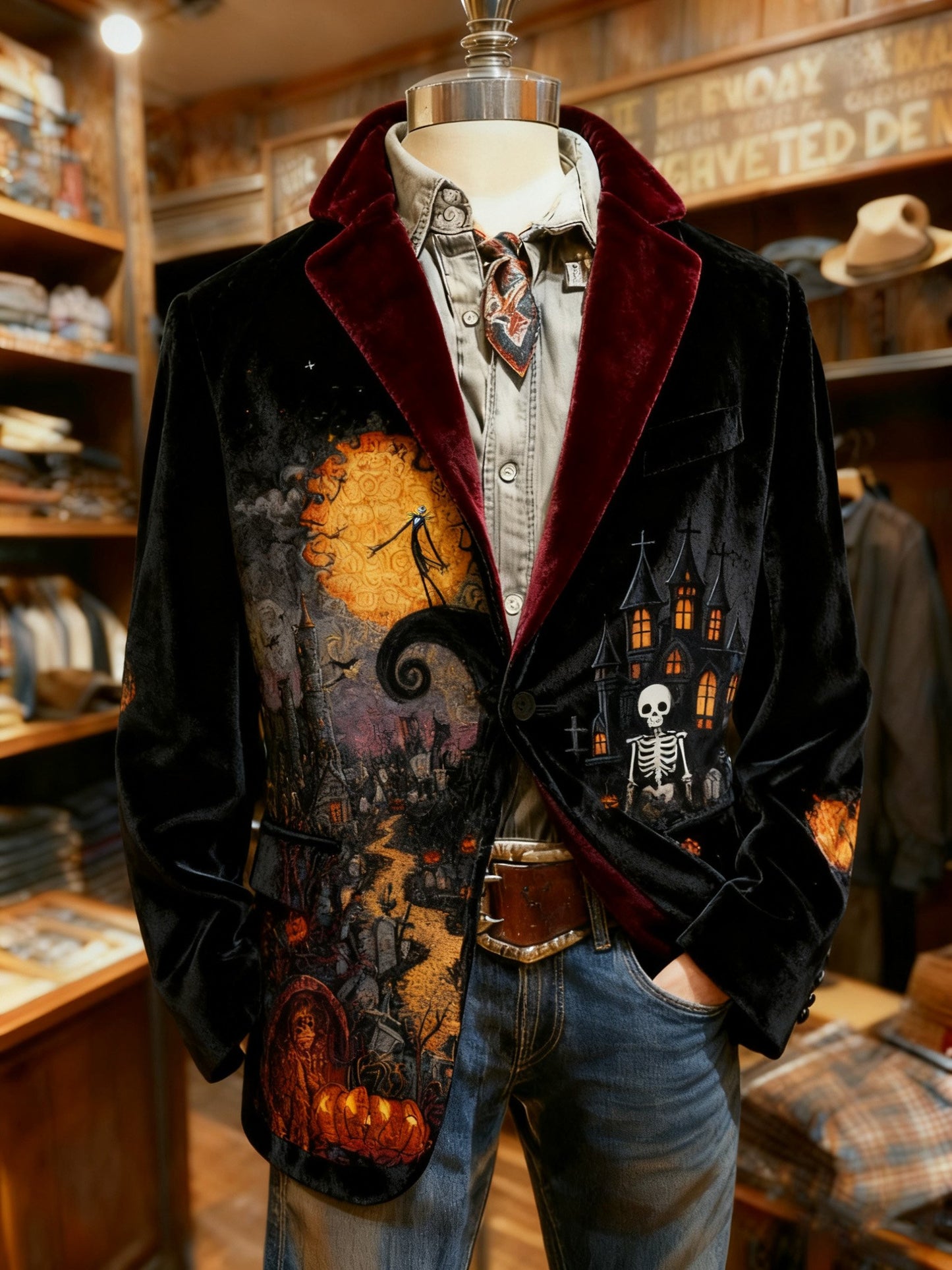 Men's Christmas Bow Casual Print Large Pocket Blazers
