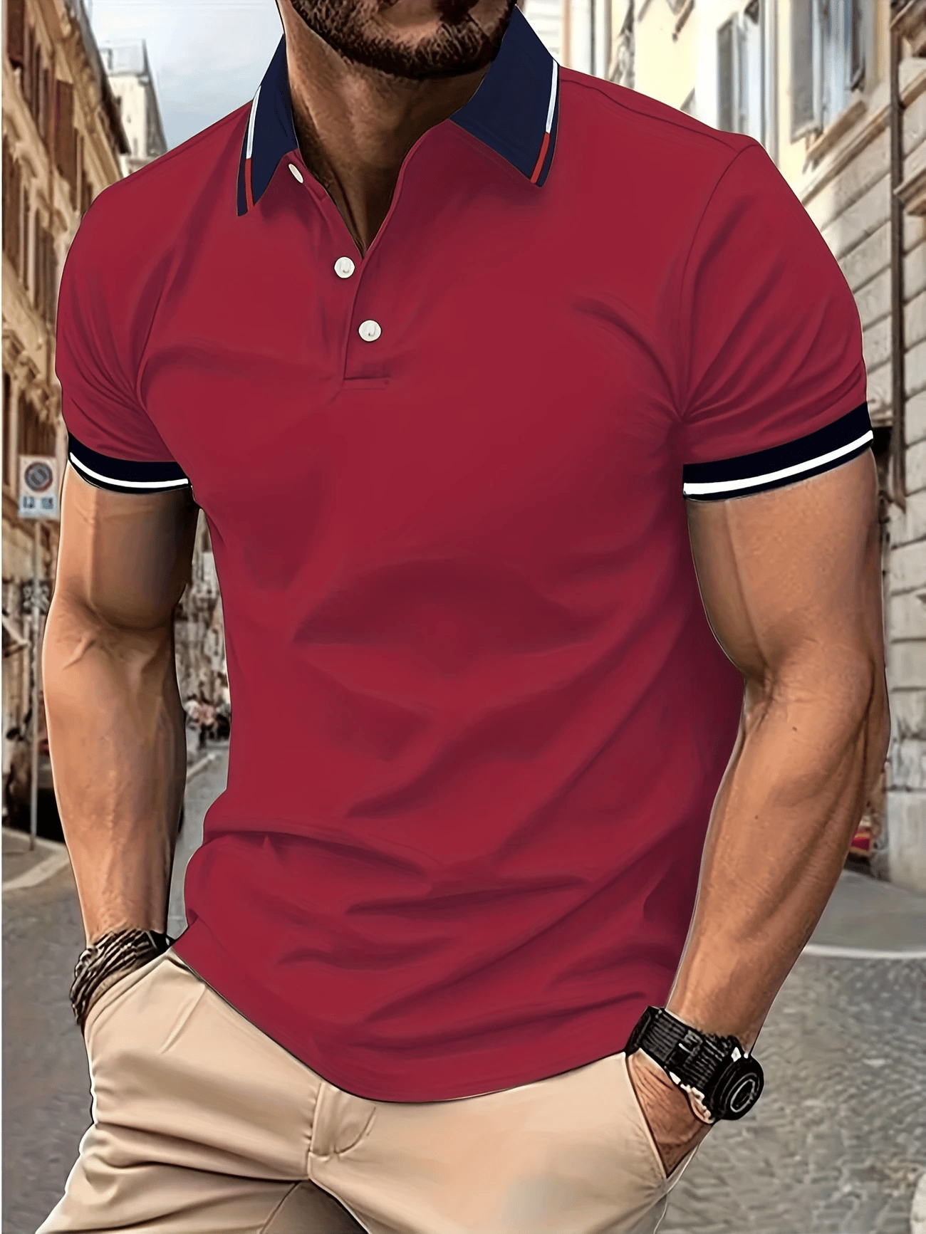 Men's Classic Business Logo Button Short Sleeve Polo Shirt