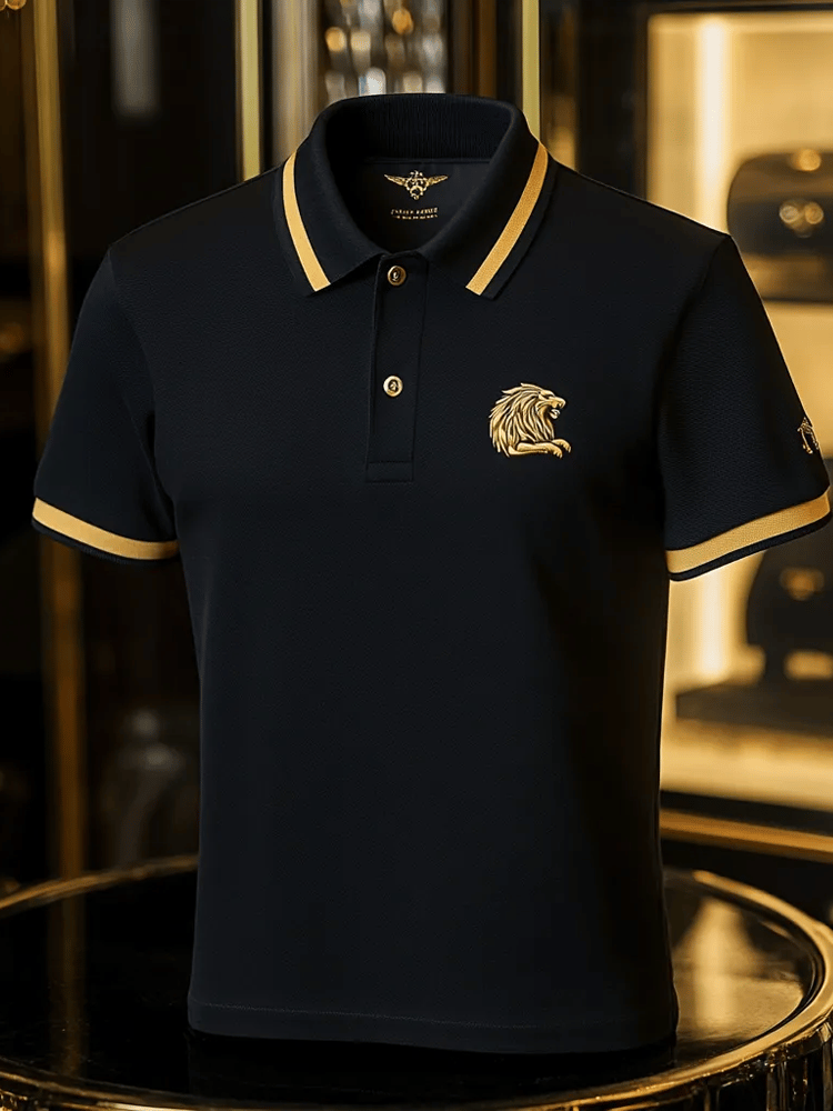 Men's Business Stripe Lettering Button-Down Polo Shirt