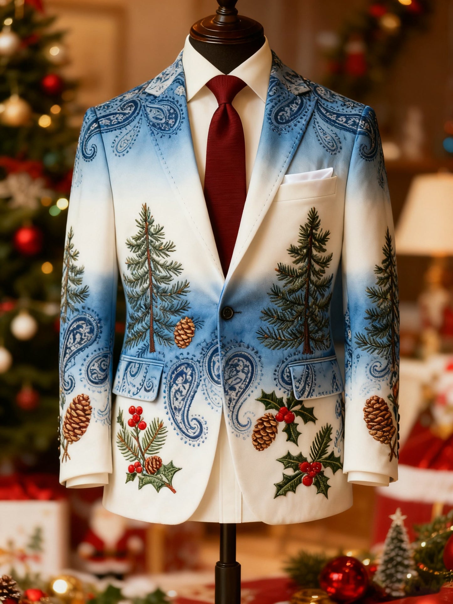 Men's Luxury Christmas Holly Collar Suit Jacket