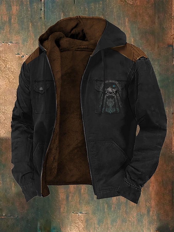 Men's Vintage Viking Hooded Fleece Jacket