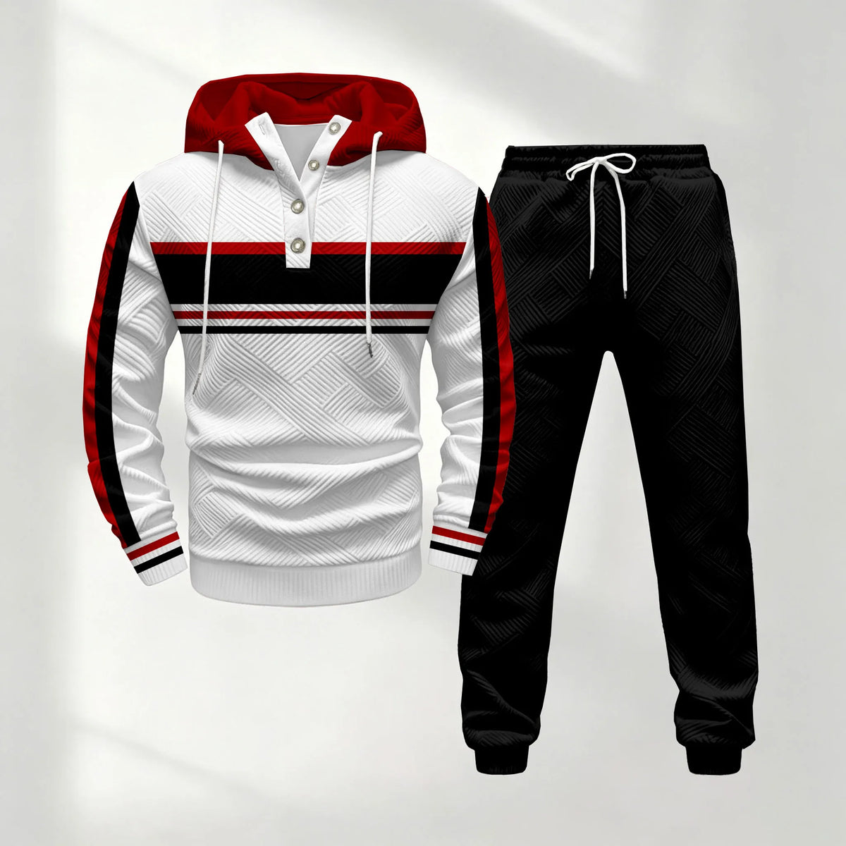 Men's Half-Button-Down Hooded Long-Sleeve Top and Pants Set