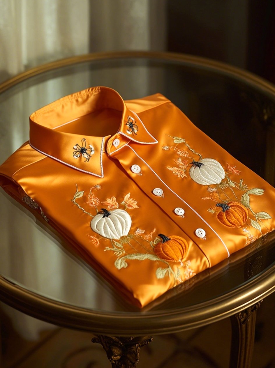 Men's Satin Halloween Luxe Long Sleeve Button-Down Shirt