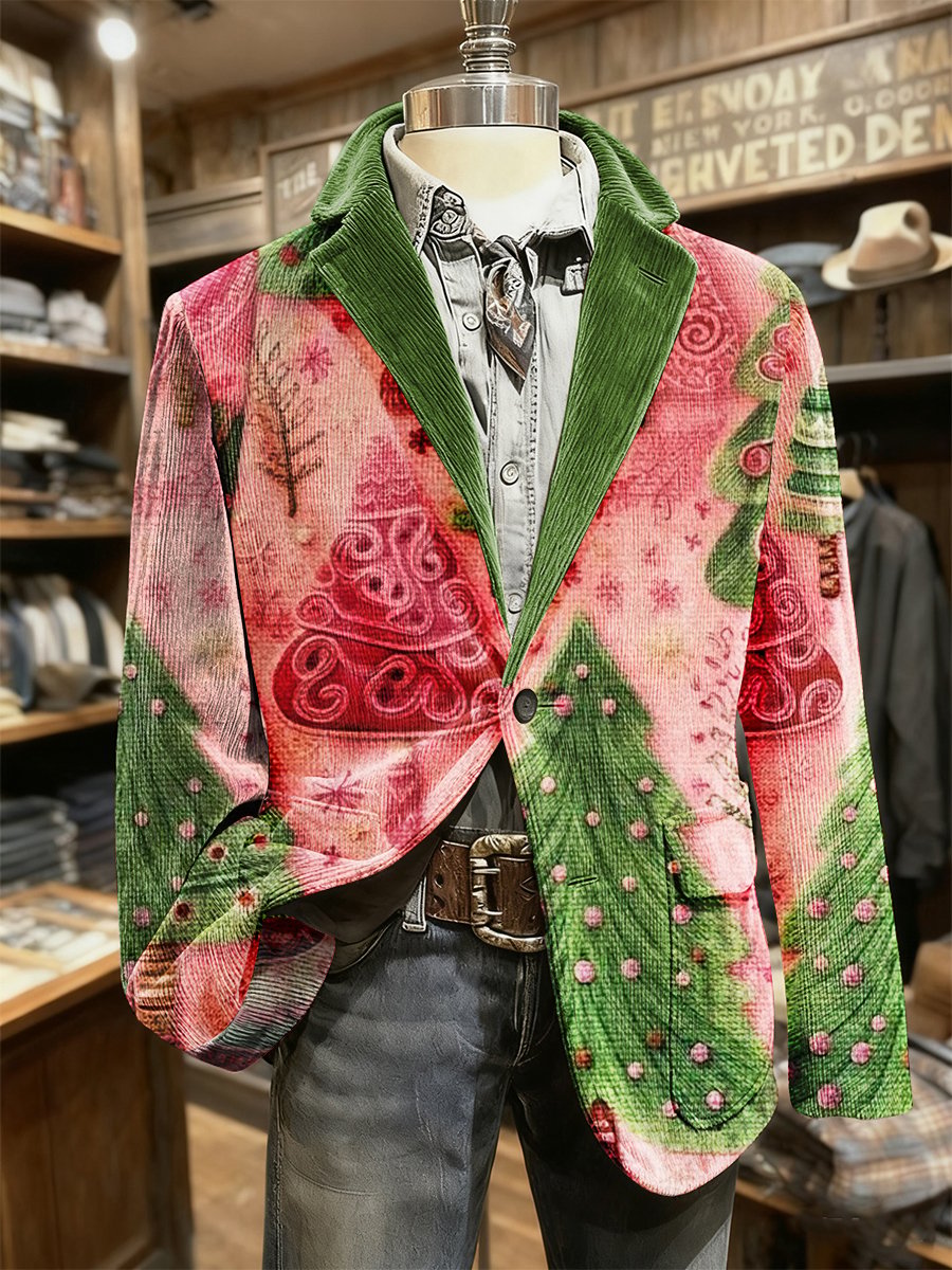 Men's Corduroy Christmas Tree Collar Suit Jacket