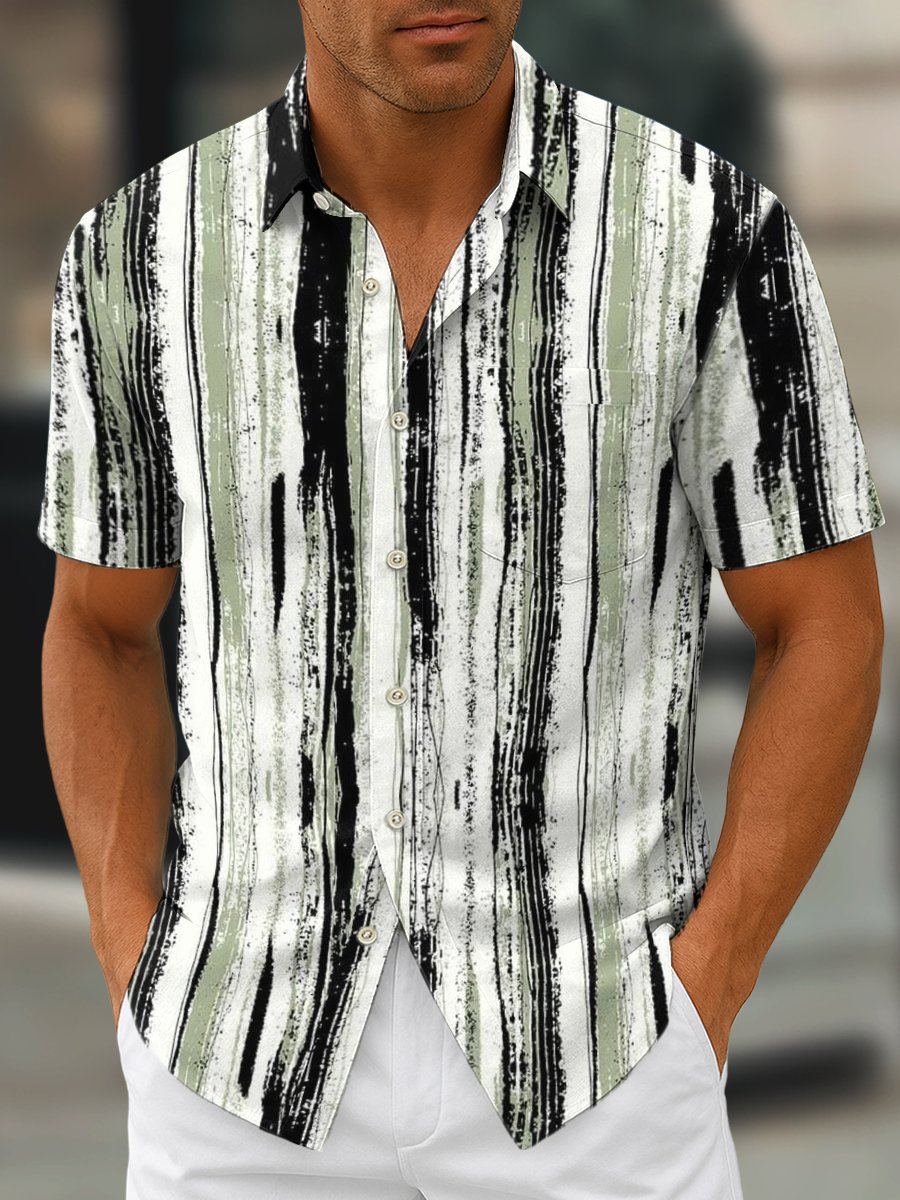Men's Retro Geometric Art Print Lapel Short Sleeve Shirt