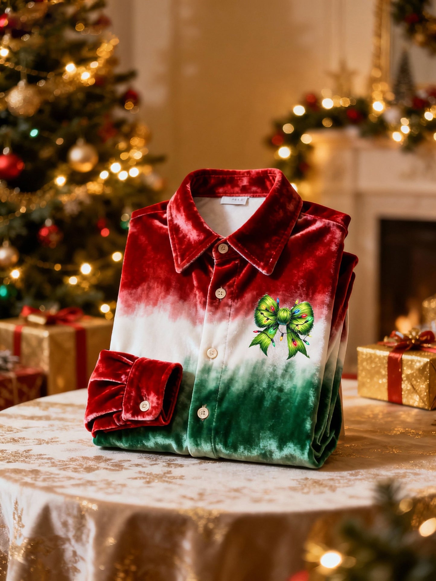 Men's Christmas Velvet Logo Casual Long Sleeve Shirt