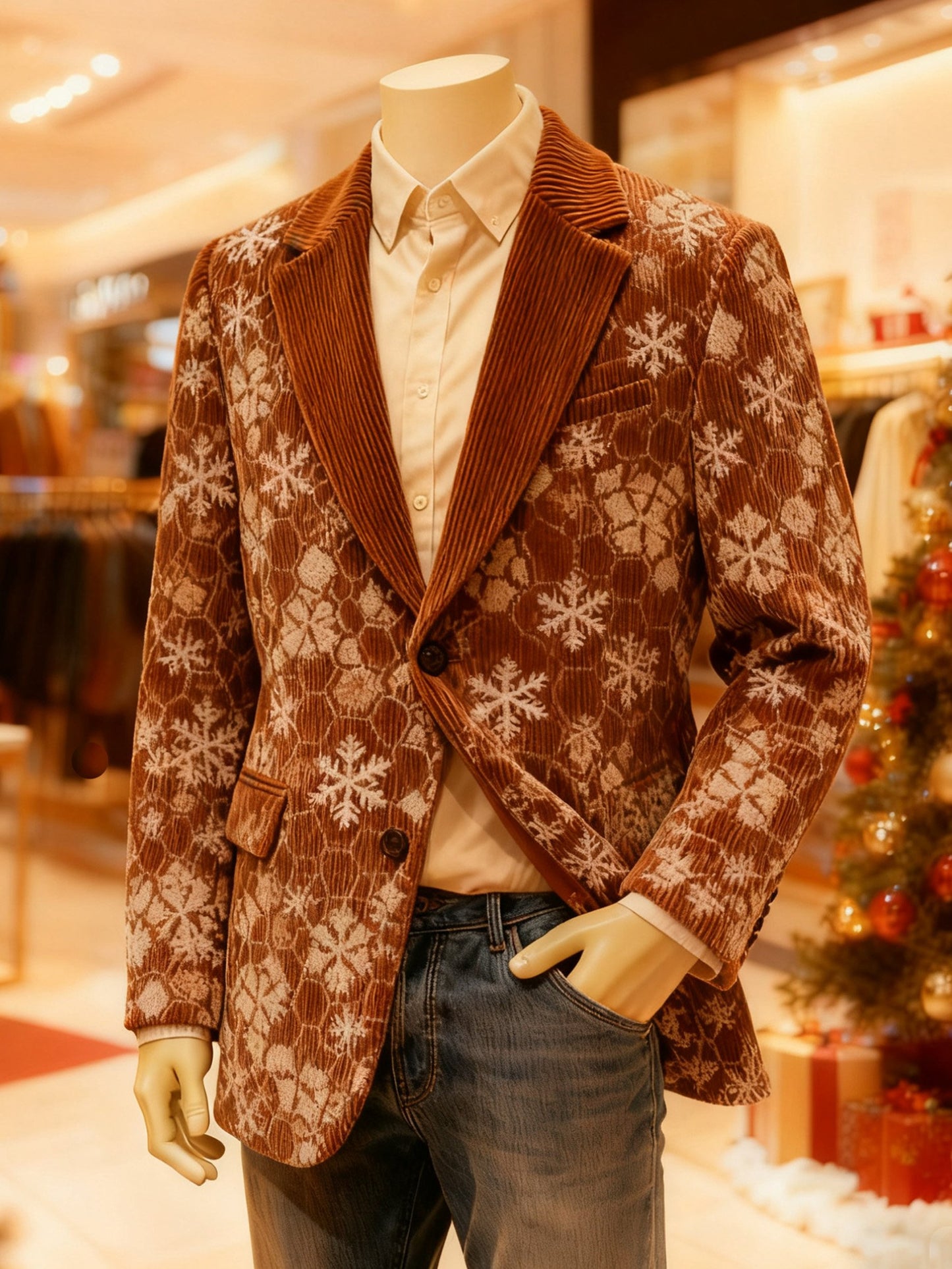 Men's Christmas Bow Casual Print Large Pocket Blazers