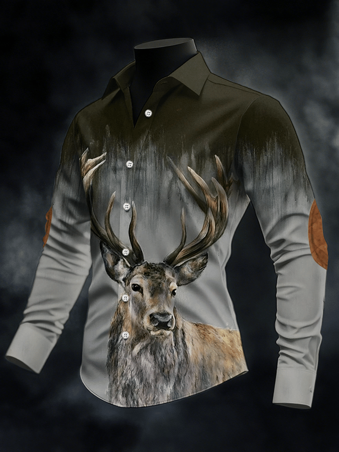 Men's Retro Elk Print Casual Shirt