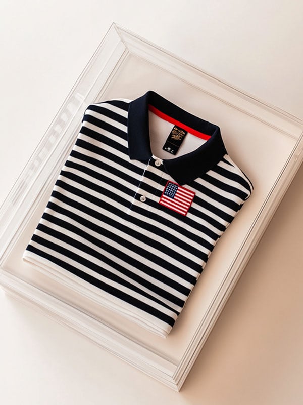 Men's Business American Flag Striped Short Sleeve Polo Shirt