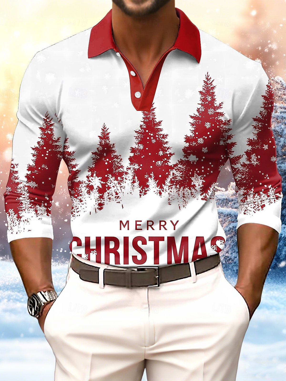 Men's Christmas Print Polo Shirt