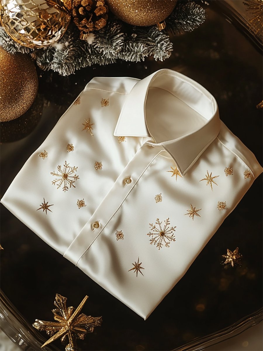 Men's Silk Christmas Luxury Business Long Sleeve Shirt