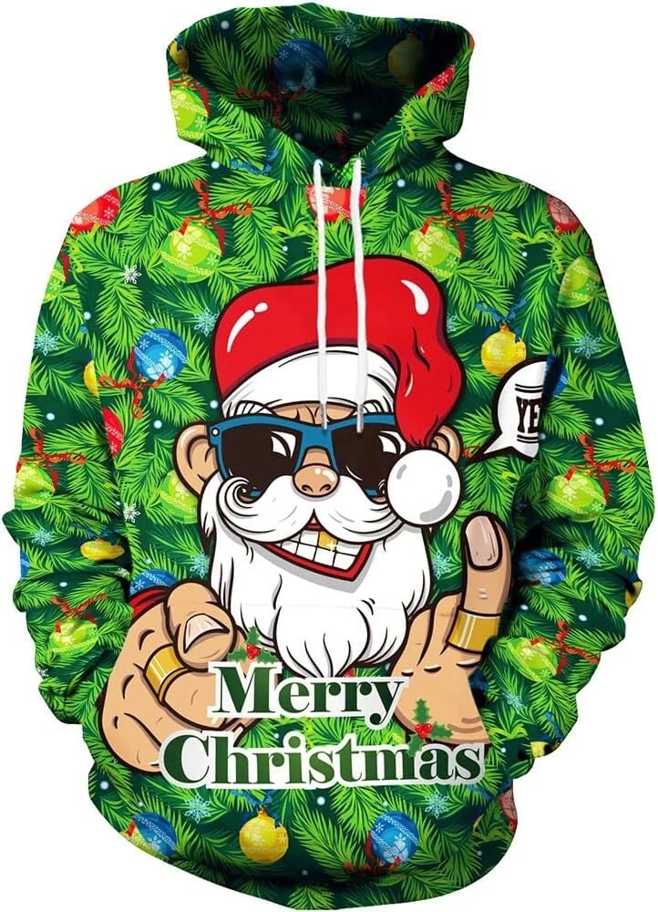Men's Santa Merry Christmas Print Casual Hoodie