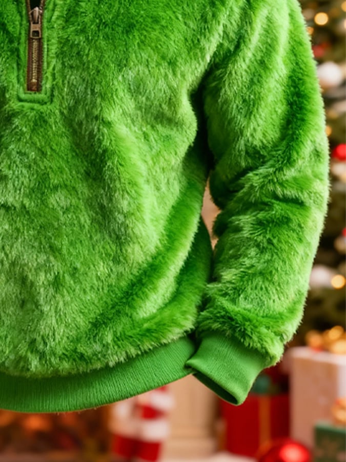 Men's Comfortable Plush Stitching Christmas Warm Zipper Sweatshirt