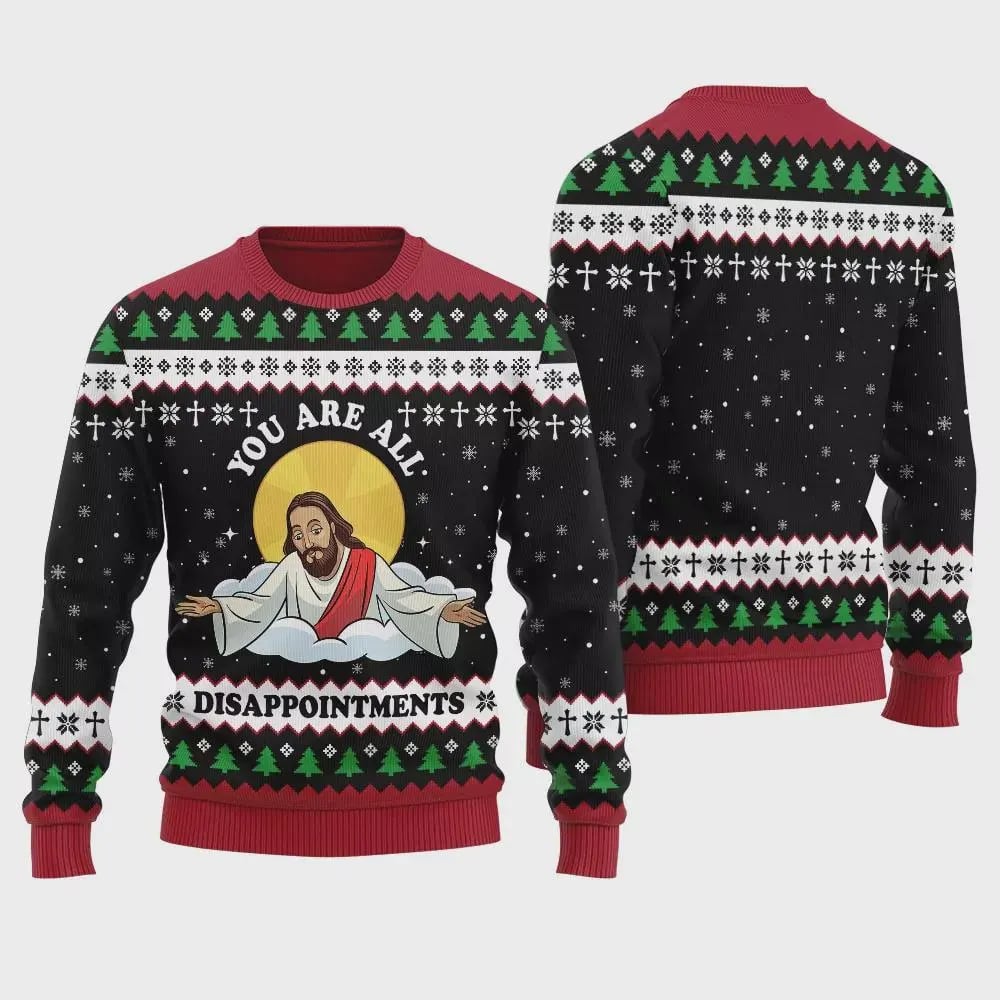 Men's Retro Jesus Disappointments All Of You Ugly Christmas Sweater Printed Sweatshirt