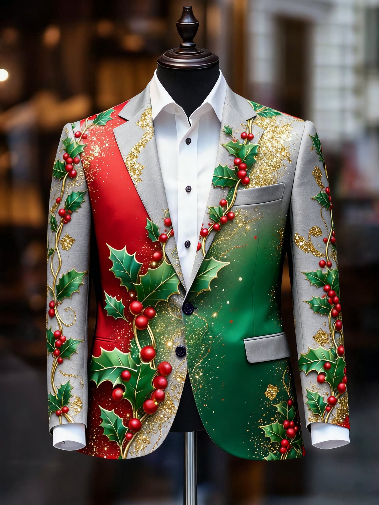 Men's Christmas Casual Print Large Pocket Blazers