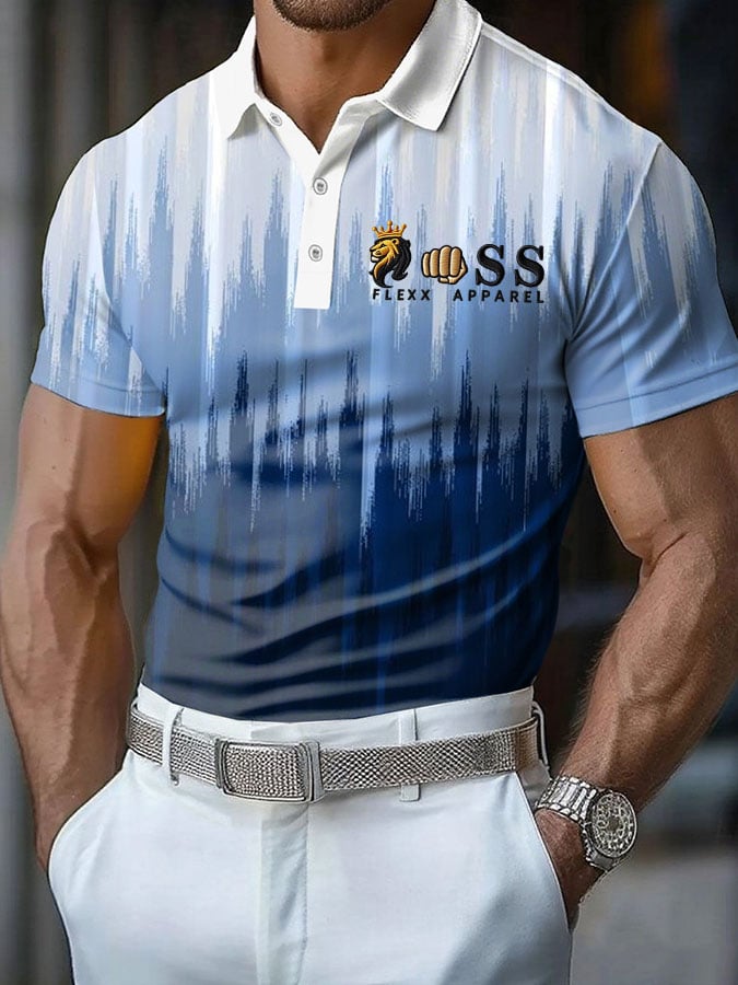 Men's Retro Letter Design Printed Casual Polo Shirt