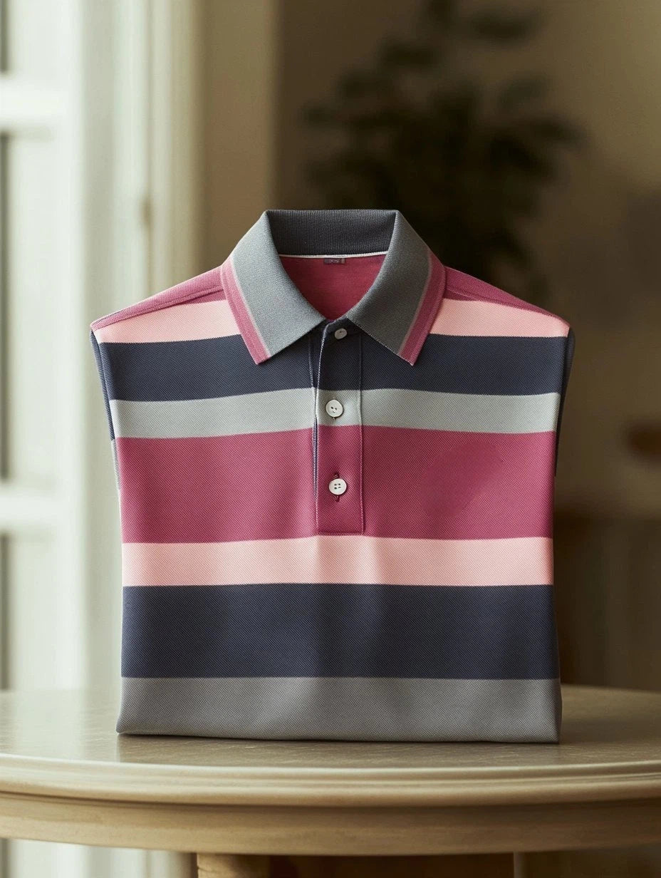 Men's Business Casual Fish Embroidered Button Short Sleeve Polo Shirt