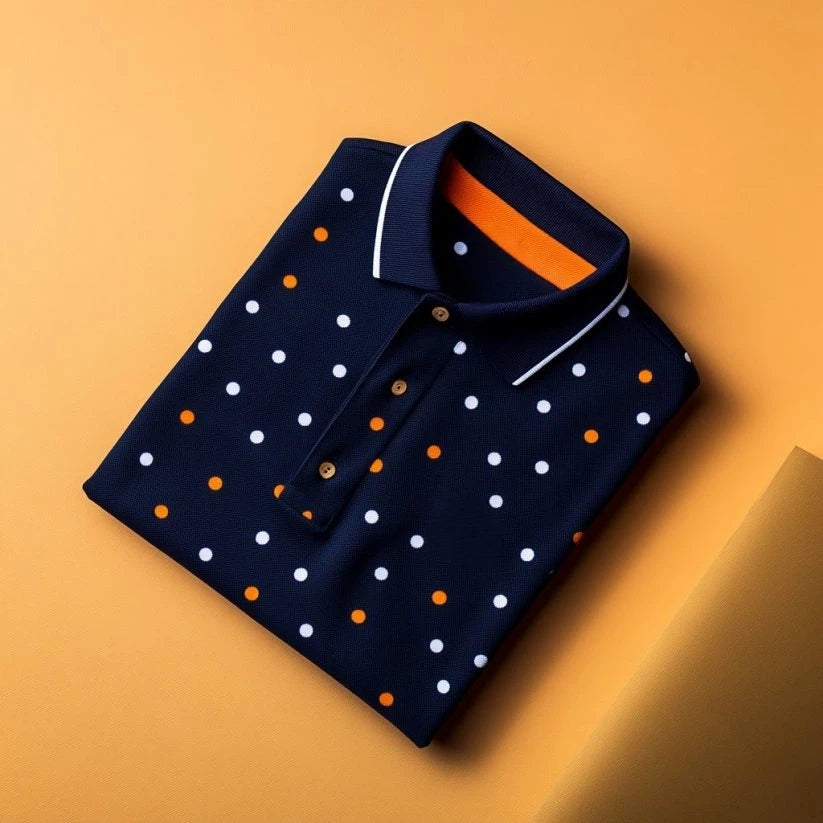 Men's Business Casual Fish Embroidered Button Short Sleeve Polo Shirt