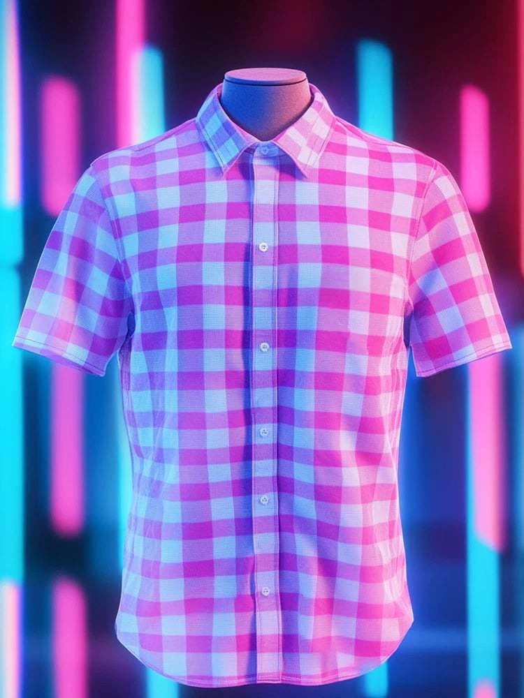 Men's Business Casual Plaid Lapel Short Sleeve Shirt