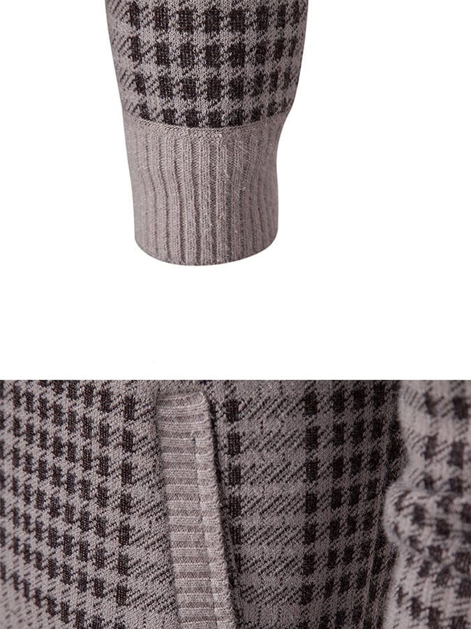 Men's Fashionable Plaid Design Warm Zipper Sweater Jacket
