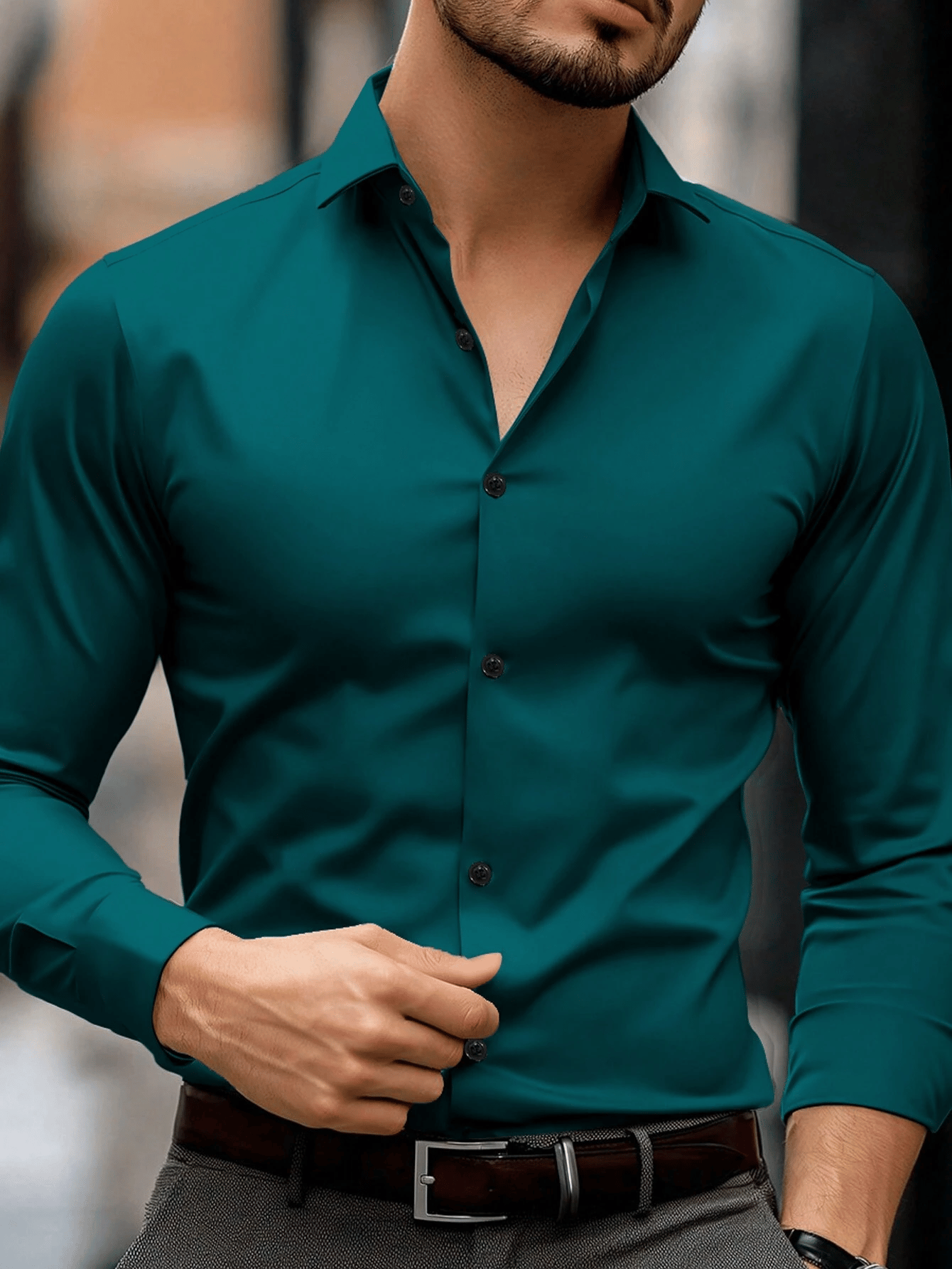 Men's Stripe Print Business Long Sleeve Shirt