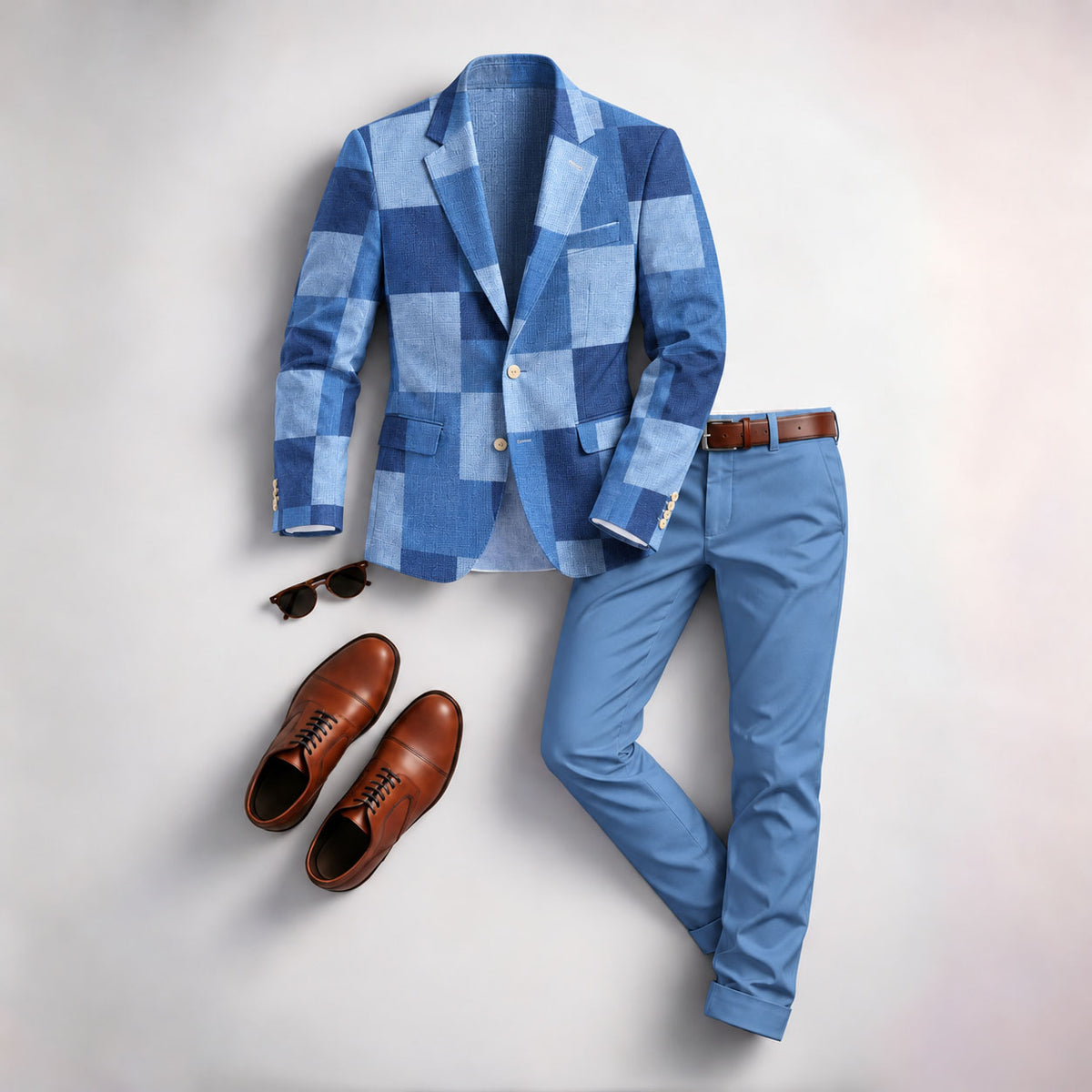 Men's Checkered Print Two-Piece Suit Set (Jacket and Pants)