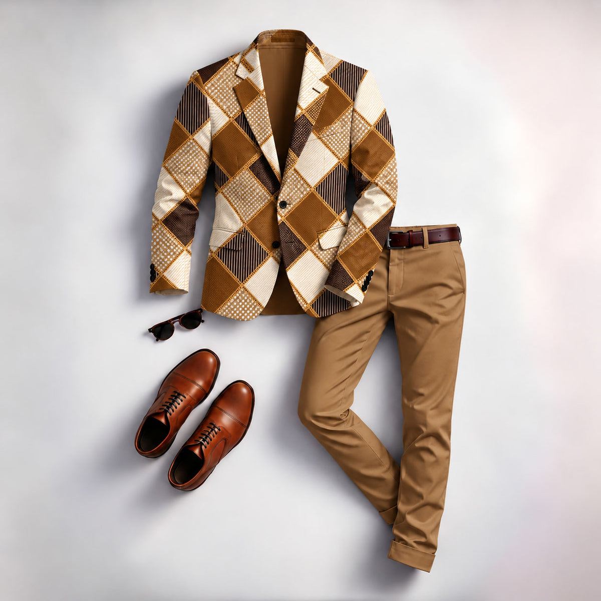 Men's Diamond-Patterned Print Suit Set (Jacket and Pants)