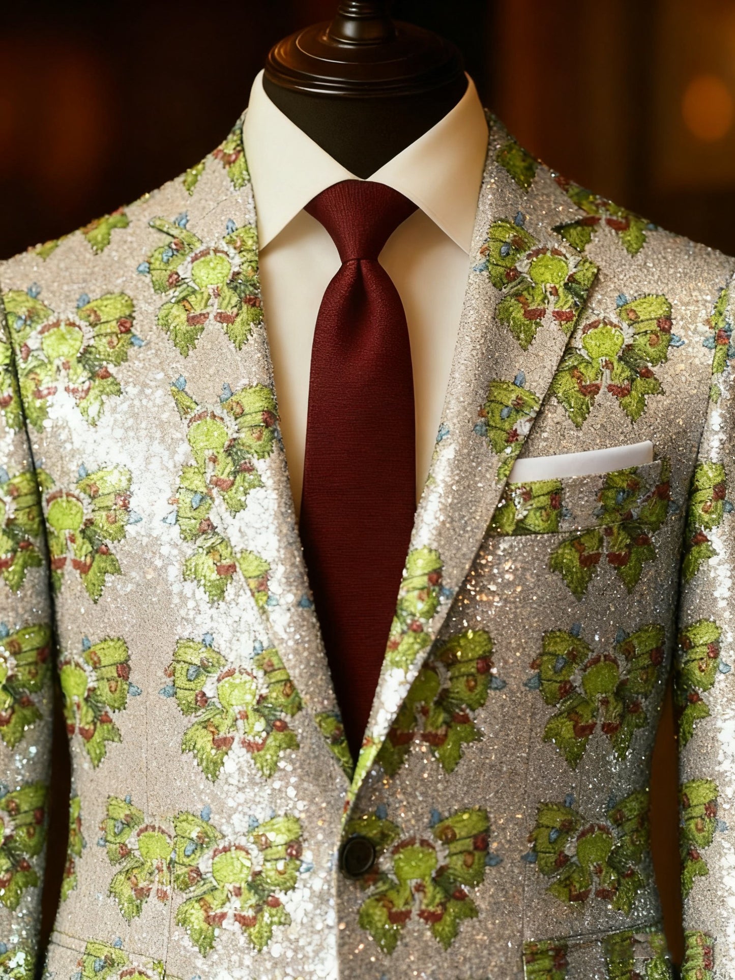 Men's Business Casual Large Pocket Notch Lapel Print Christmas Green Monster Merry Grinchmas Blazers