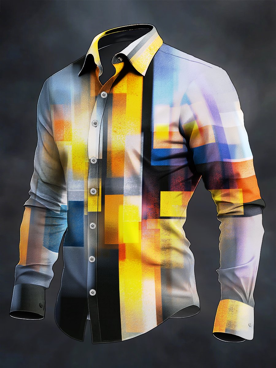 Men's Retro Casual Geometric Art Long Sleeve Shirt