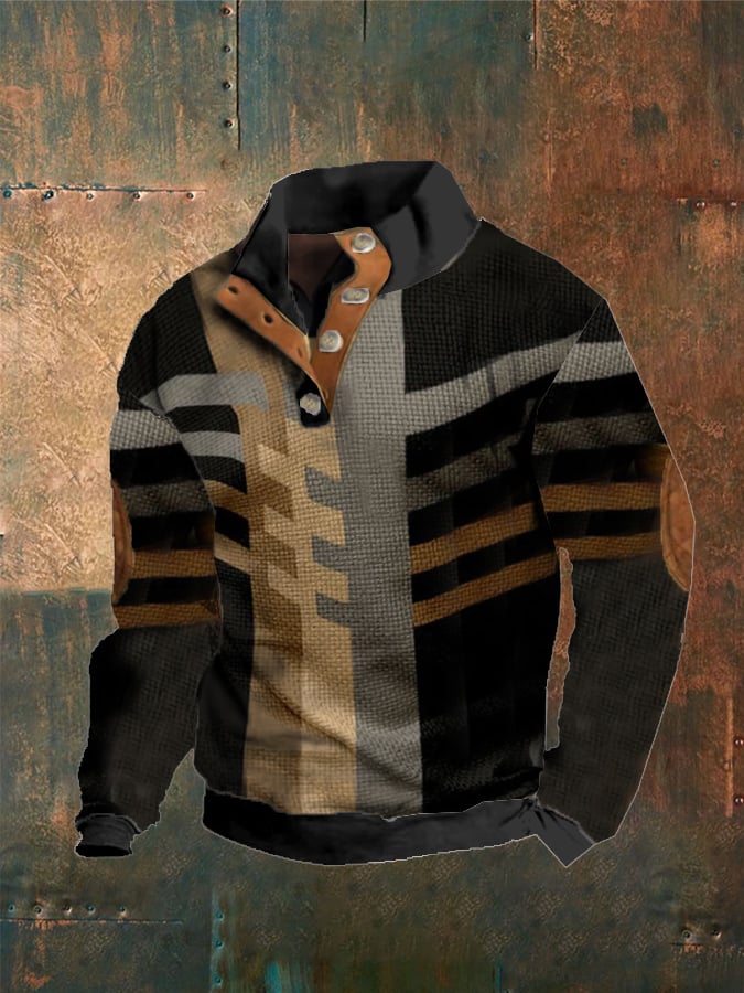 Men's Vintage Patchwork Buttons Print Casual Sweatshirt