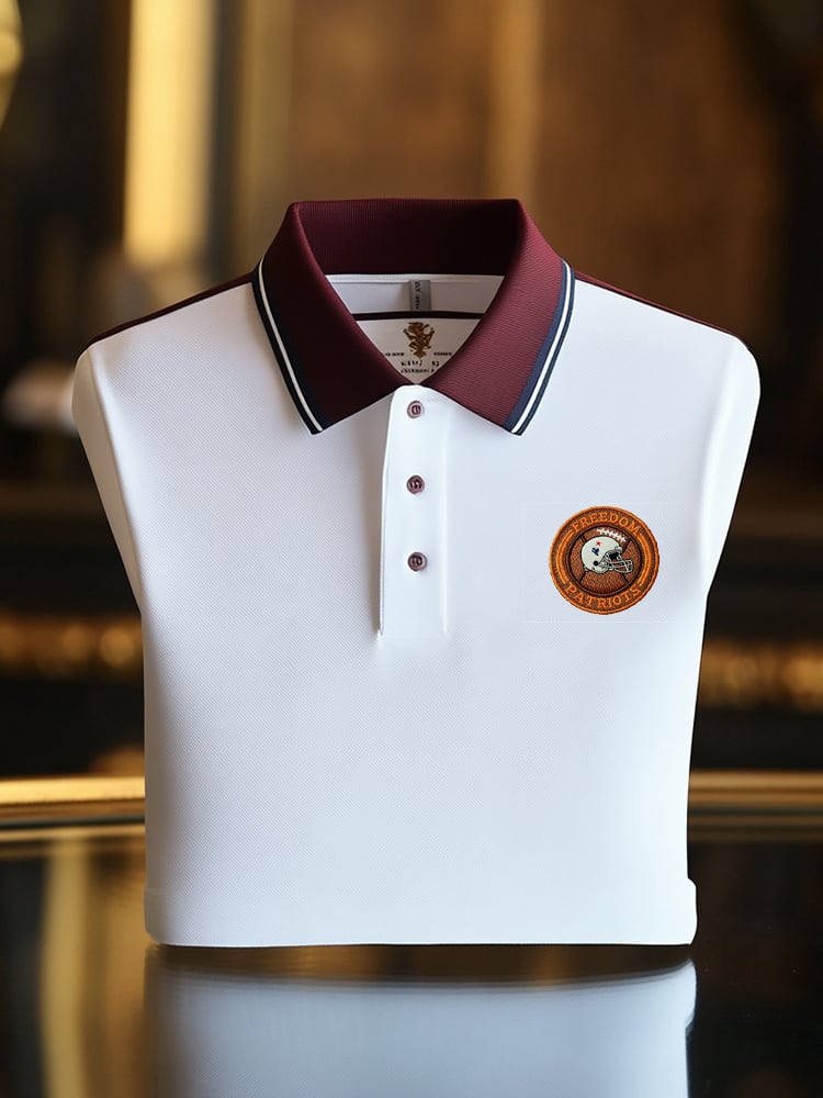 Men's Retro Business Football Logo Print Long Sleeve Polo Shirt