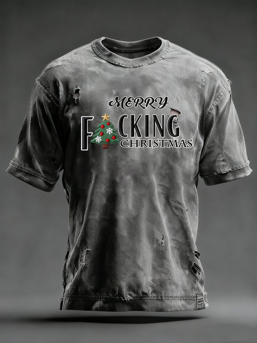 Men's Merry Fucking Christmas Print Round Neck T-Shirt