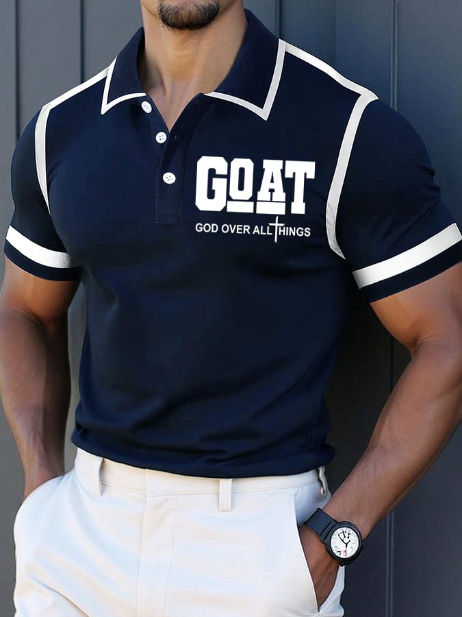 Men's Retro Faith “Goat God Over All Things” Casual Printed Polo Shirt