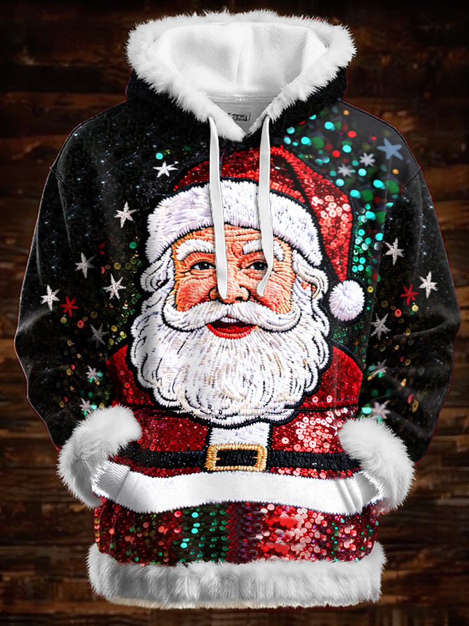 Men's Christmas Print Warm Hooded Sweatshirt
