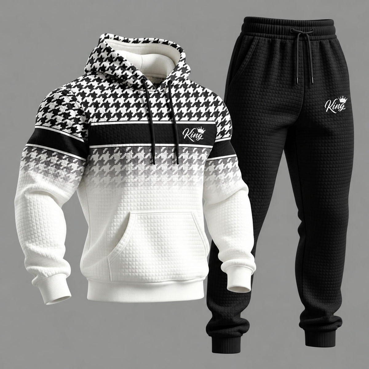 Men's Houndstooth-Print Hooded Sweatshirt and Sweatpants Set