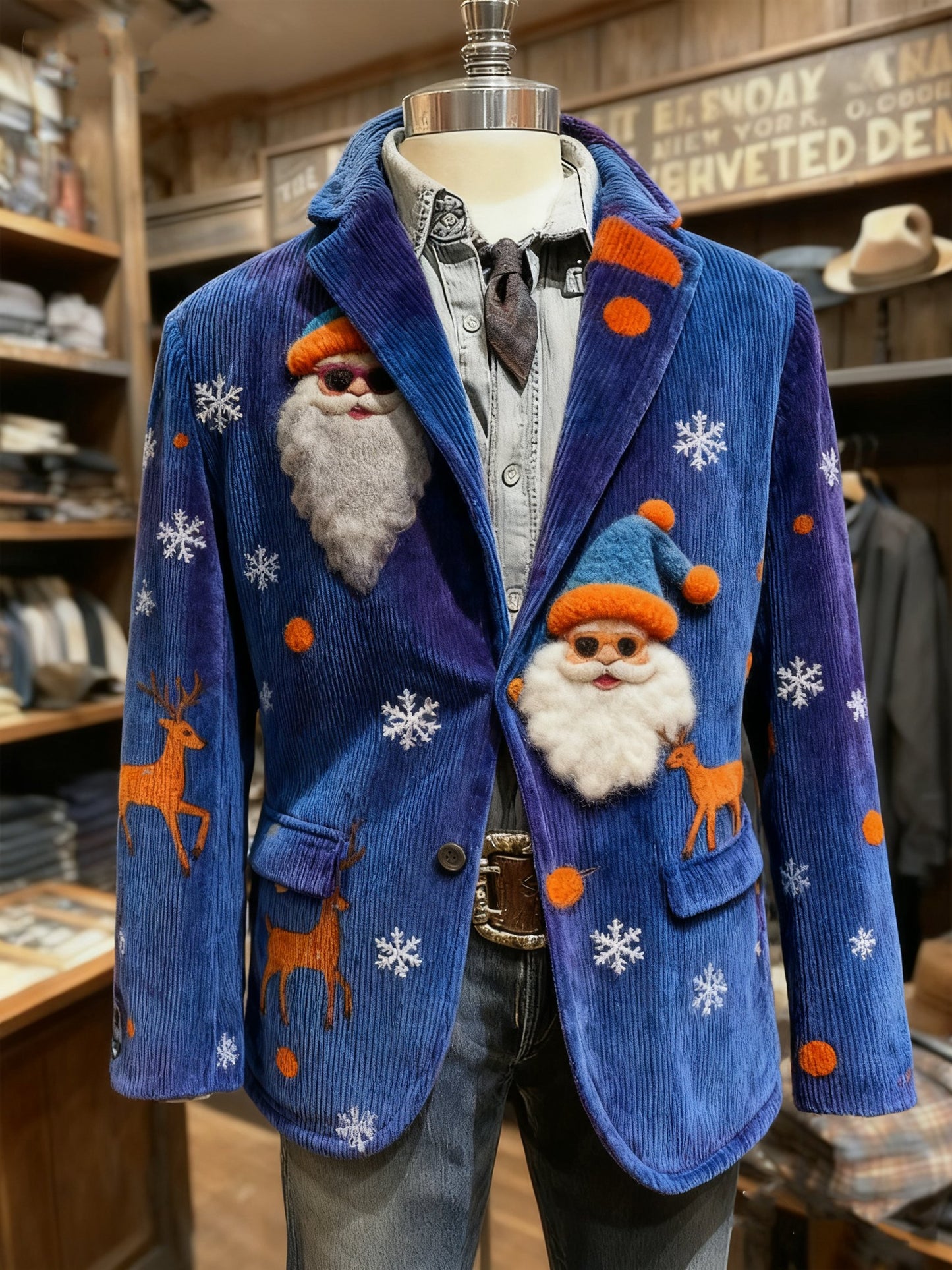 Men's Vintage Christmas Santa Reindeer Print Casual Jacket