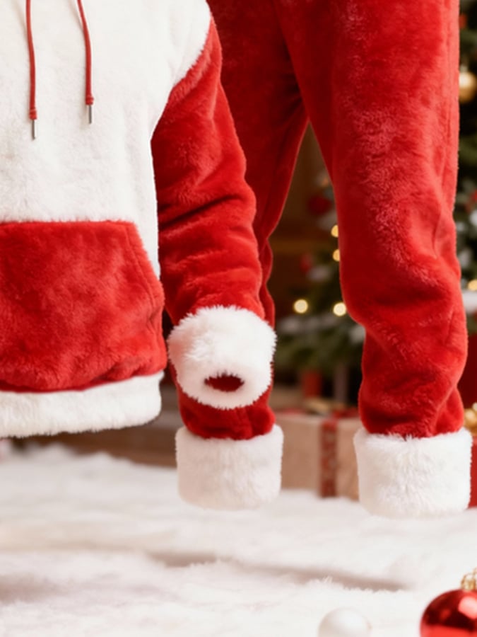 Men's Christmas Warm Plush Color-Blocked Casual Suit
