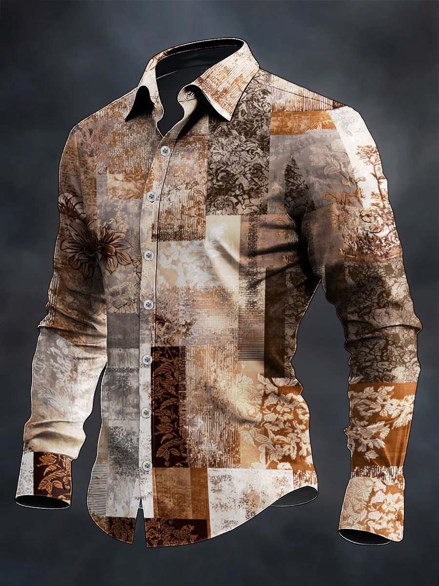 Men's Retro Casual Geometric Art Long Sleeve Shirt