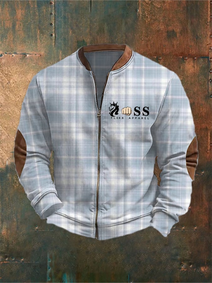 Men's Vintage Letter Design Printed Zipper Stand Collar Cardigan